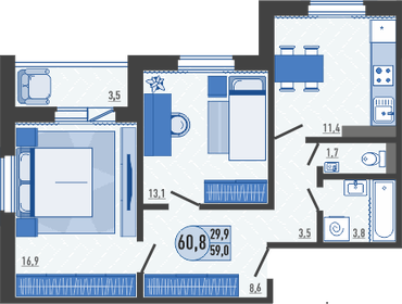 60,8 м², 2-комнатная квартира 5 161 920 ₽ - изображение 13