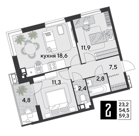 59,5 м², 2-комнатная квартира 9 466 450 ₽ - изображение 16
