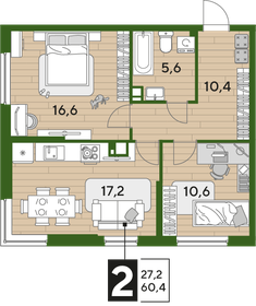 Квартира 60,4 м², 2-комнатная - изображение 2