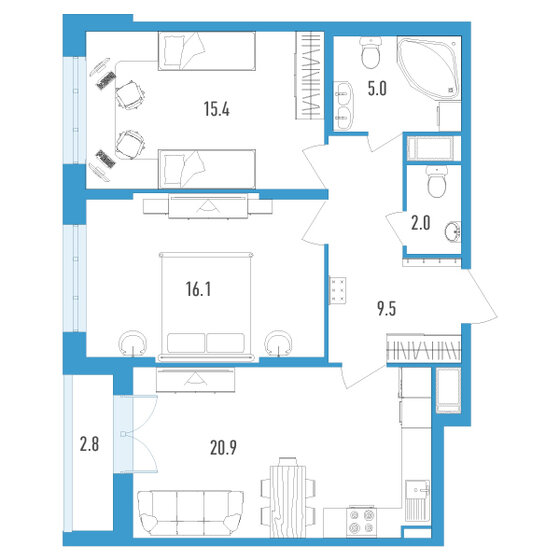 70,3 м², 2-комнатная квартира 16 872 000 ₽ - изображение 1