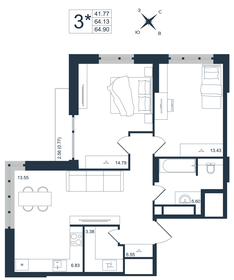 Квартира 64,9 м², 3-комнатная - изображение 1