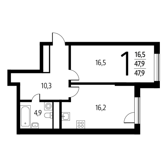 47,9 м², 1-комнатная квартира 10 988 260 ₽ - изображение 19