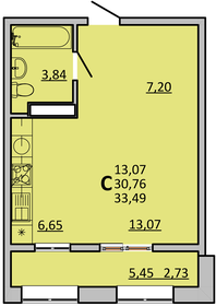 Квартира 32,9 м², студия - изображение 1