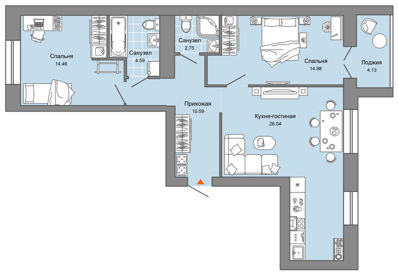 75 м², 3-комнатная квартира 7 155 504 ₽ - изображение 1