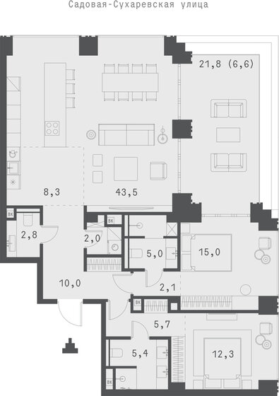 118,4 м², 2-комнатная квартира 196 576 720 ₽ - изображение 1