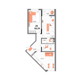 Квартира 66,3 м², 2-комнатная - изображение 1