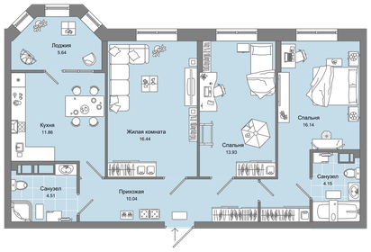 52,1 м², 2-комнатная квартира 3 970 000 ₽ - изображение 59