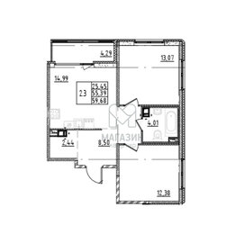55,9 м², 2-комнатная квартира 9 865 007 ₽ - изображение 1