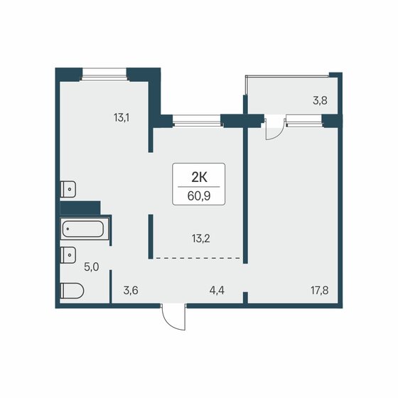 60,9 м², 2-комнатная квартира 6 750 000 ₽ - изображение 1