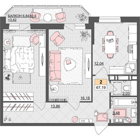 66,7 м², 2-комнатная квартира 9 918 290 ₽ - изображение 1