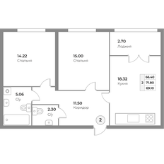 Квартира 69,3 м², 2-комнатная - изображение 2