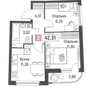 Квартира 42,3 м², 2-комнатная - изображение 1