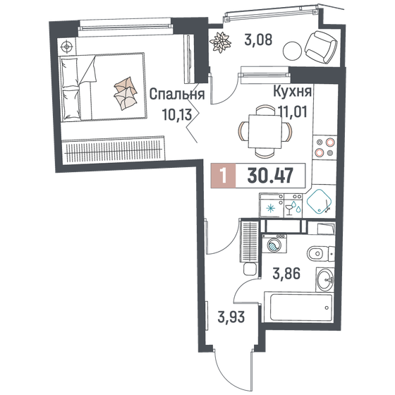 30,5 м², 1-комнатная квартира 4 920 905 ₽ - изображение 1