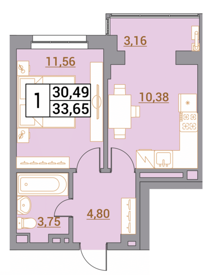33,7 м², 1-комнатная квартира 3 365 000 ₽ - изображение 1