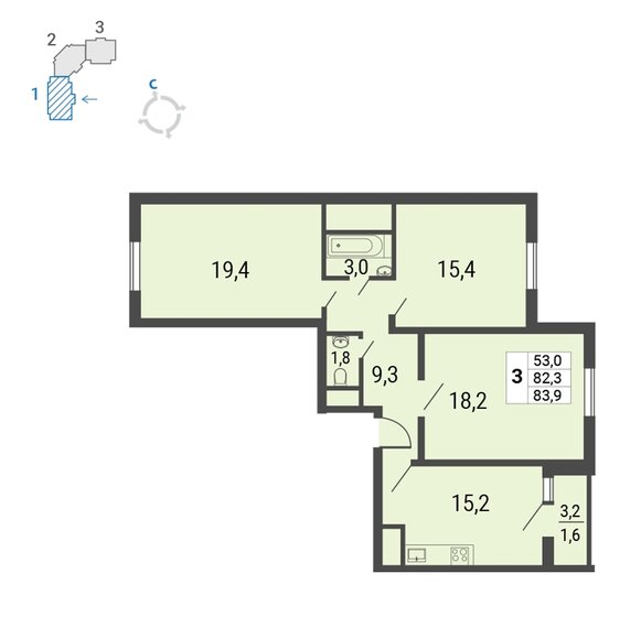 83,9 м², 3-комнатная квартира 15 680 740 ₽ - изображение 1