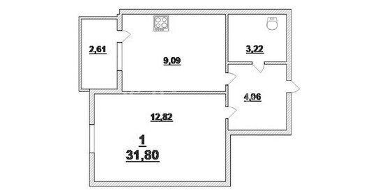 Квартира 31,8 м², 1-комнатная - изображение 2