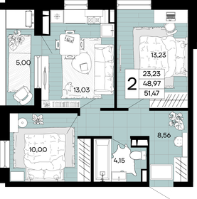 50,2 м², 2-комнатная квартира 6 276 250 ₽ - изображение 28