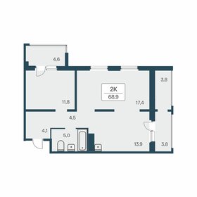 Квартира 68,9 м², 2-комнатная - изображение 1