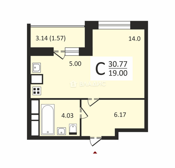 30,8 м², квартира-студия 3 800 000 ₽ - изображение 1