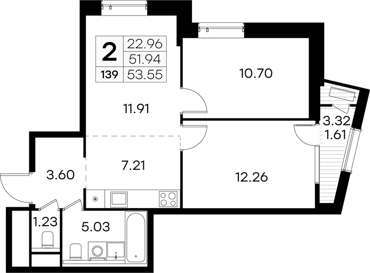 53,6 м², 2-комнатная квартира 13 959 999 ₽ - изображение 1