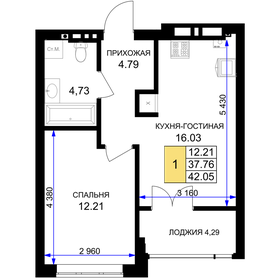 Квартира 42,1 м², 1-комнатная - изображение 1