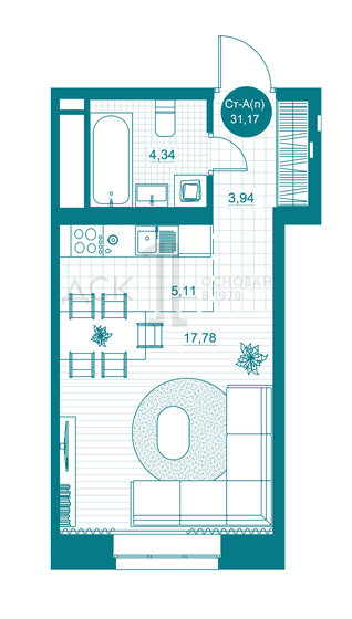 31,2 м², 1-комнатная квартира 4 700 000 ₽ - изображение 1