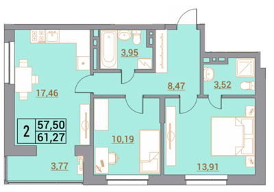 55,9 м², 2-комнатная квартира 4 600 000 ₽ - изображение 21