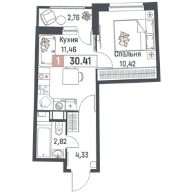 Квартира 30,4 м², 1-комнатная - изображение 1