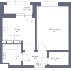 Квартира 36,9 м², 1-комнатная - изображение 3