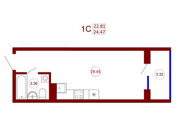 Квартира 24,5 м², 1-комнатная - изображение 1