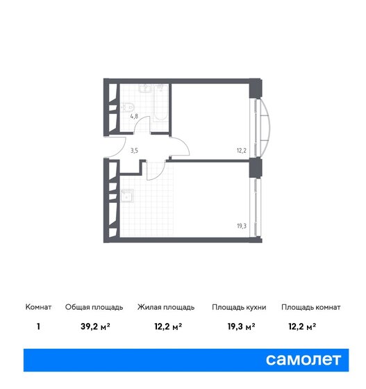 39,2 м², 1-комнатные апартаменты 19 400 512 ₽ - изображение 1