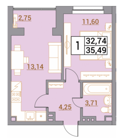 Квартира 35,5 м², 1-комнатная - изображение 1