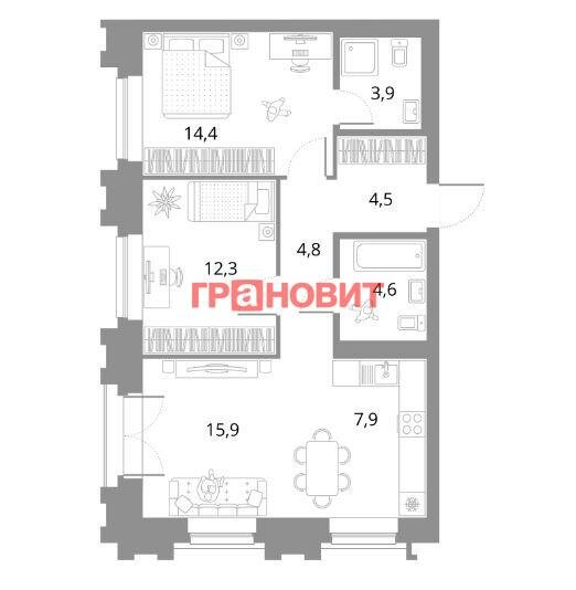 68,3 м², 2-комнатная квартира 23 000 000 ₽ - изображение 1