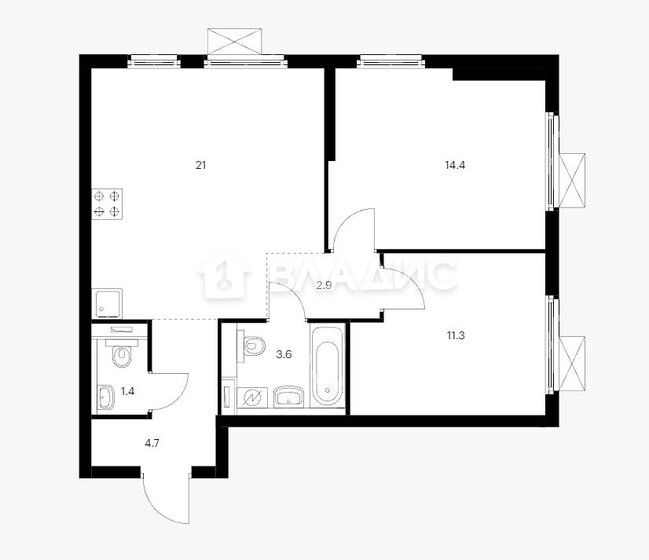 59,3 м², 2-комнатная квартира 17 500 000 ₽ - изображение 1