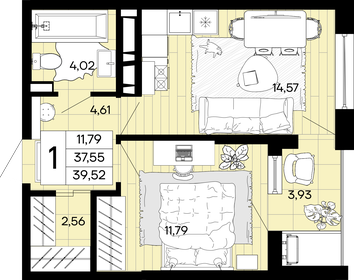 31,6 м², 1-комнатная квартира 4 800 000 ₽ - изображение 123