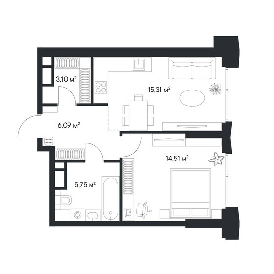 44,8 м², 1-комнатная квартира 27 743 326 ₽ - изображение 1
