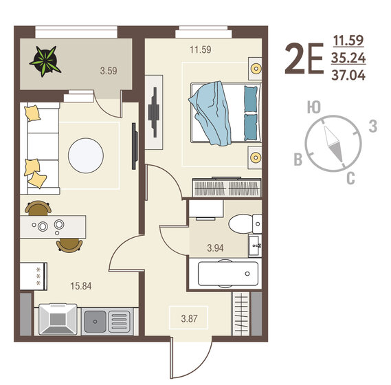 37 м², 1-комнатная квартира 3 629 920 ₽ - изображение 50