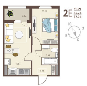 37 м², 1-комнатная квартира 3 555 840 ₽ - изображение 65