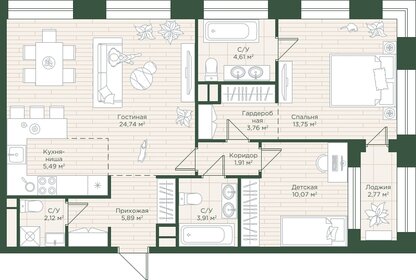 Квартира 77,6 м², 2-комнатная - изображение 1