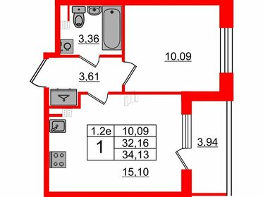 Квартира 32,2 м², 1-комнатная - изображение 1