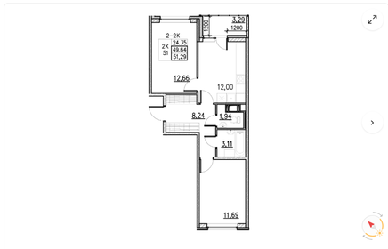 Квартира 51,8 м², 2-комнатная - изображение 1