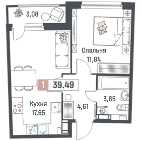 39,5 м², 1-комнатная квартира 6 022 225 ₽ - изображение 14