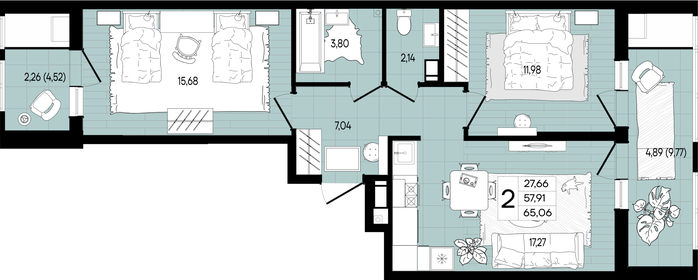 65,1 м², 2-комнатная квартира 8 132 500 ₽ - изображение 43