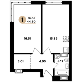 Квартира 44,5 м², 1-комнатная - изображение 1