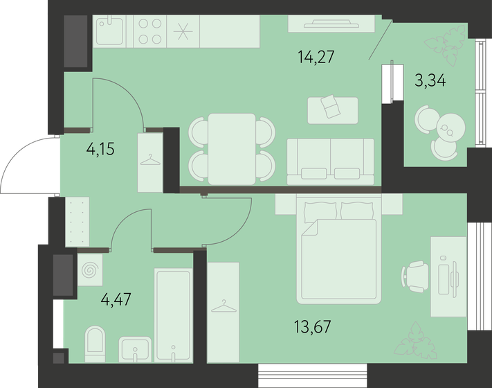 38,4 м², 1-комнатная квартира 5 145 000 ₽ - изображение 18