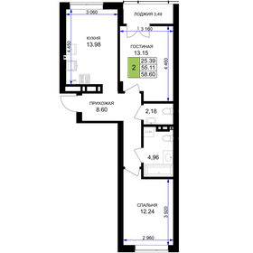 Квартира 58,6 м², 2-комнатная - изображение 1