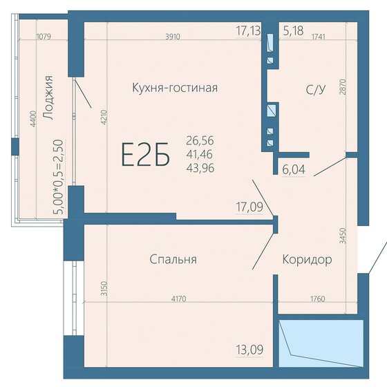 44,2 м², 2-комнатная квартира 6 630 000 ₽ - изображение 1