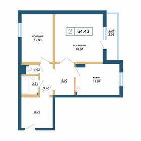Квартира 64,4 м², 2-комнатная - изображение 1