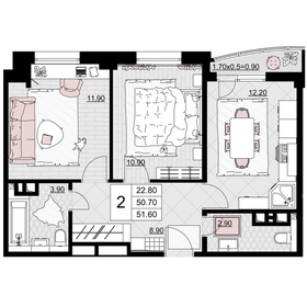 Квартира 51,6 м², 2-комнатная - изображение 1