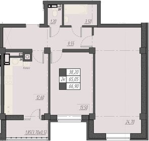 Квартира 66,9 м², 2-комнатная - изображение 1